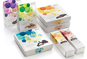 Картонная упаковка для шоколада и печенья, серия коробок для кондитерских изделий выполненных в едином стиле и дизайне